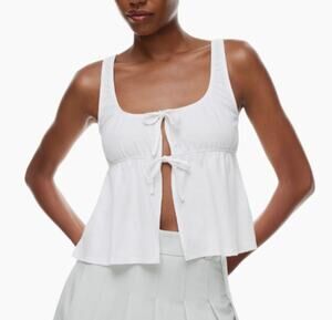 Aritzia Sunday Best Cannoli Tie Front Peplum Cotton Tank Top White XS